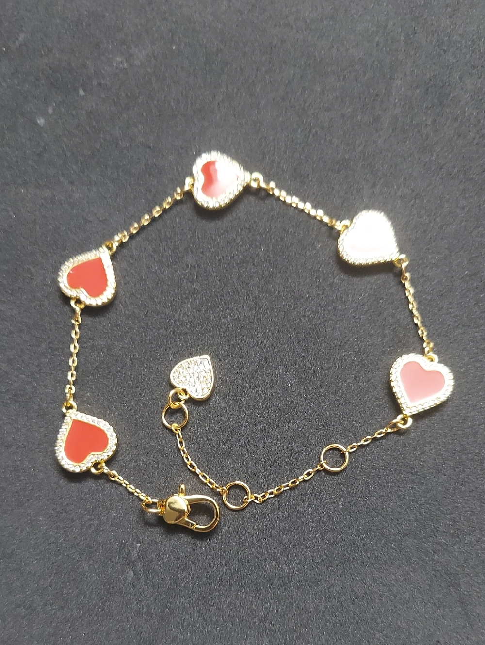 Kate Spade Gold Heart Link Bracelet with Pink and Red Enamel Hearts Nwt